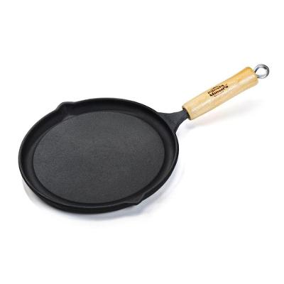 Bifeteira Redonda Lisa Ferro Fundido Cabo Madeira para Grelhar Cozinha Amadeirado Panela Mineira 24L