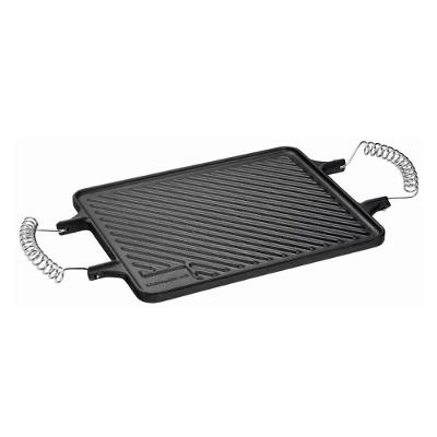 Chapa Dupla Face Retangular Espiral Ferro Fundido Estriada e Lisa para Carnes Cinza Panela Mineira