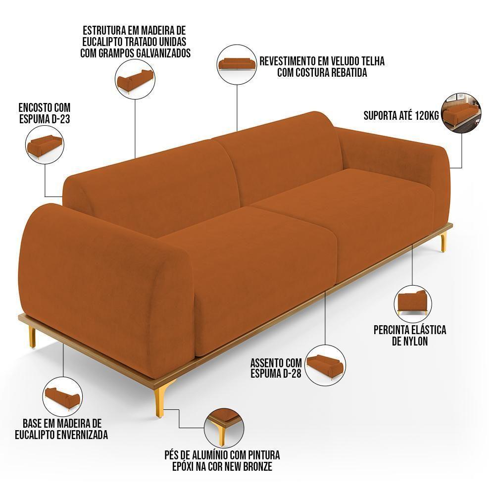 Sofá 04 Lugares Kiev 260 Cm Veludo Telha C-262 - 6