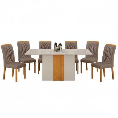 Conjunto de Jantar Doha 6 Lugares Tampo em Vidro com Cadeiras Camurça 160CM Leifer Móveis