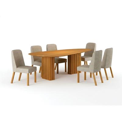 Conjunto Sala de Jantar Ísis 6 Lugares Tampo MDF Orgânico Cinamomo e Linho 200CM Leifer Móveis