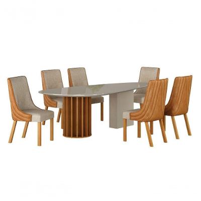 Conjunto de Jantar Belle 6 Lugares Tampo em MDF Amadeirado 200CM Leifer Móveis