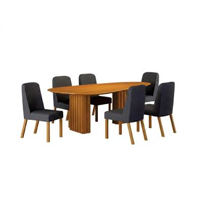 Conjunto Sala de Jantar Ísis 6 Lugares Tampo MDF Orgânico Cinamomo e Linho Chumbo 200CM Leifer