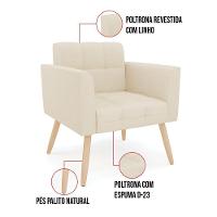 Kit 1 Sofá Namoradeira E 1 Poltrona Elisa Linho Bege A19 Pés Palito Natural - D'rossi