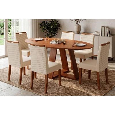 Conjunto de Jantar Celeste 6 Lugares Tampo MDF Cadeiras Julia Suede Amadeirado 180CM DJ Móveis
