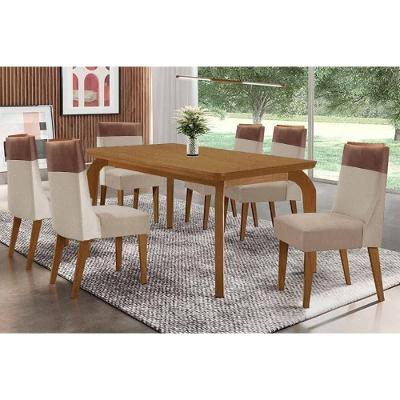 Conjunto de Mesa de Jantar Londrina + 6 Cadeiras Jaspe Tampo MDF Creme 180CM Móveis Rufato