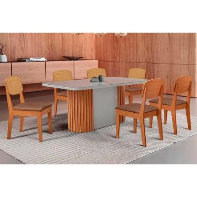 Conjunto Mesa de Cozinha Pilar Curvo 6 Lugares Tampo MDF Cadeiras Havana Naturale e Off White Móveis
