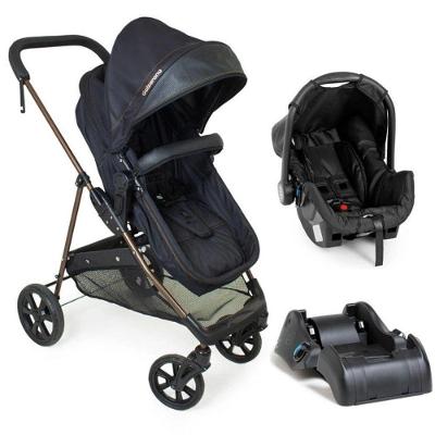 Carrinho de Bebê com Bebê Conforto e Base Napoli 1447ptc Dobrável Preto-Cobre Galzerano
