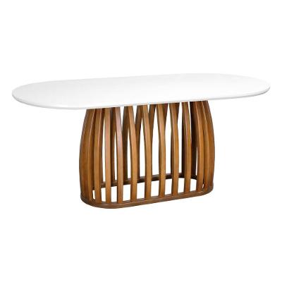 Mesa de Jantar Armonia 6 Lugares Retangular Arredondado MDF Branco e Amêndoa