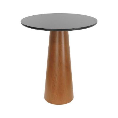 Mesa Alta Bistrô Cone 1 Lugar Redonda MDF Laqueado 90CM Amêndoa Tampo Preto