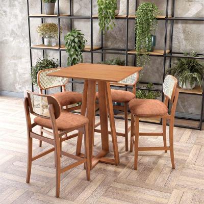 Conjunto Mesa Bistrô Madri 4 Lugares Tampo em MDF com Banquetas Organik Assento Corano Marrom Mescla