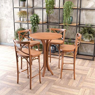 Conjunto Mesa Bistrô Valencia com 4 Banquetas Xisto Tampo MDF Amêndoa 80CM