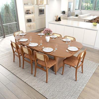 Conjunto de Jantar Organik 8 Lugares Tampo MDF Assento Estofado Corano Marrom Mescla 250X127,5CM