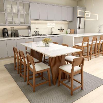 Conjunto de Jantar Gus 8 Lugares Tampo em MDF com Cadeiras Lyon Amêndoa Assento Linho Bege 180CM Gus