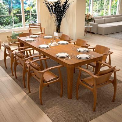 Conjunto de Mesa de Jantar Cancun 8 Lugares Tampo MDF Cadeiras em Madeira Maciça Amêndoa 250CM