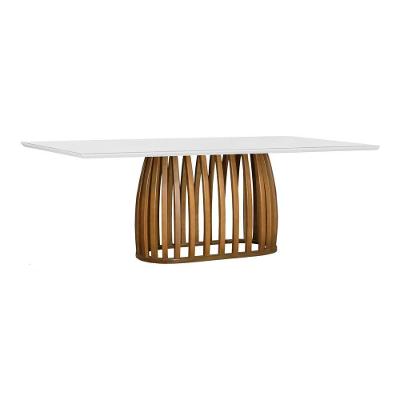 Mesa de Jantar Armonia 6 Lugares Retangular Vidro 200CM Amendoa Off-white