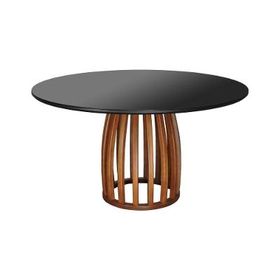 Mesa de Jantar Armonia 6 Lugares Redonda Vidro 150CM Amêndoa e Preto