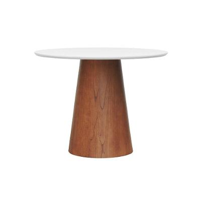 Mesa de Jantar Base Cone 4 Lugares Redonda Laminado Cinamomo Amêndoa Tampo Laqueado Branco