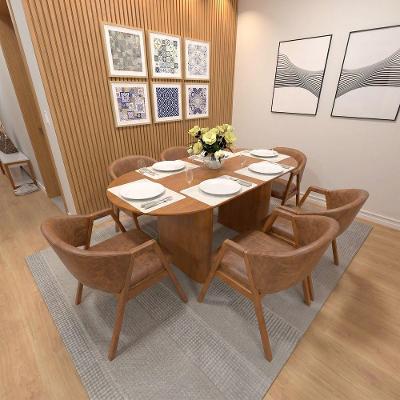 Conjunto Mesa de Jantar Toscana 6 Lugares Tampo em MDF com Cadeiras Estofadas Corano Marrom Mescla