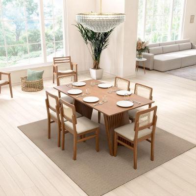 Conjunto Mesa e 6 Cadeiras Gus 6 Lugares Tampo MDF Laminado Cinamomo Natural Assento Corano Bege
