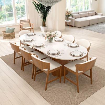 Conjunto Mesa Flórida 8 Lugares com Cadeiras Barcelona Assento Estofado Linho Bege Mescla 250x108cm