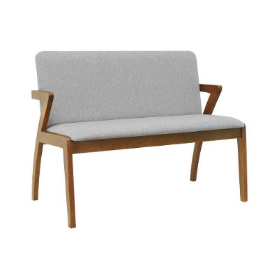 Banco 2 Lugares Lille Madeira Maciça Linho Cinza Mescla Impermeável Decorise 110CM
