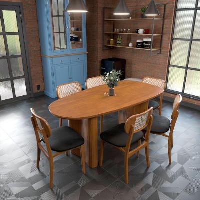 Conjunto de Mesa e Cadeiras Organik 6 Lugares Tampo MDF Assento Estofado Corano Preto 180CM