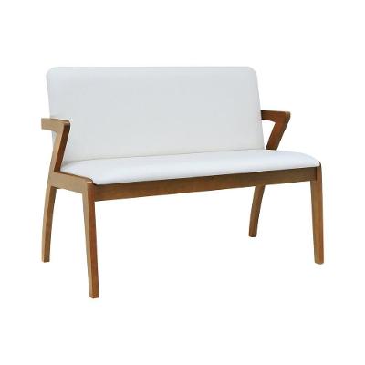 Banco 2 Lugares Lille Madeira Maciça Assento Estofado Corano Bege Decorise 110CM