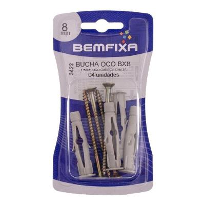 Bucha 8mm para Superfícies Ocas com Parafusos 4 Peças Nylon com Parafusos de Aço Bemfixa 8MM