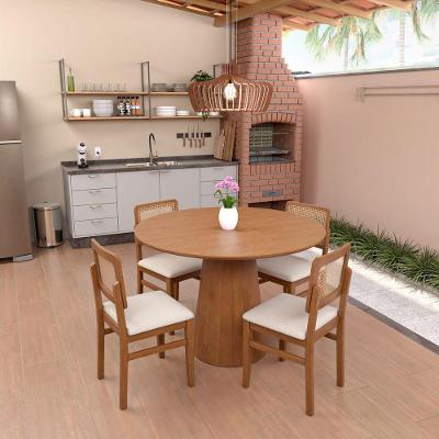Conjunto Mesa Cone 4 Lugares Tampo em MDF com Cadeiras Lyon Telinha Rattan 120CM
