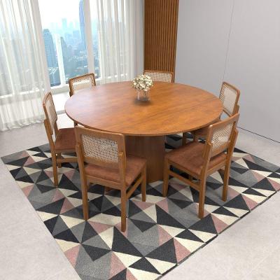 Conjunto Mesa Cone Ø150CM 6 Cadeiras Lyon Tampo MDF Assento Estofado Marrom Mescla Madesa
