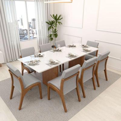 Conjunto Mesa Toscana + Cadeiras Tulipa 8 Lugares com Tampo em MDF e Estofado Linho Cinza Mescla
