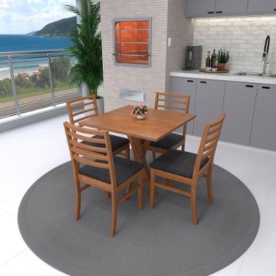 Conjunto Mesa Tiê 80x80cm com 4 Cadeiras Assento Estofado Corano Preto