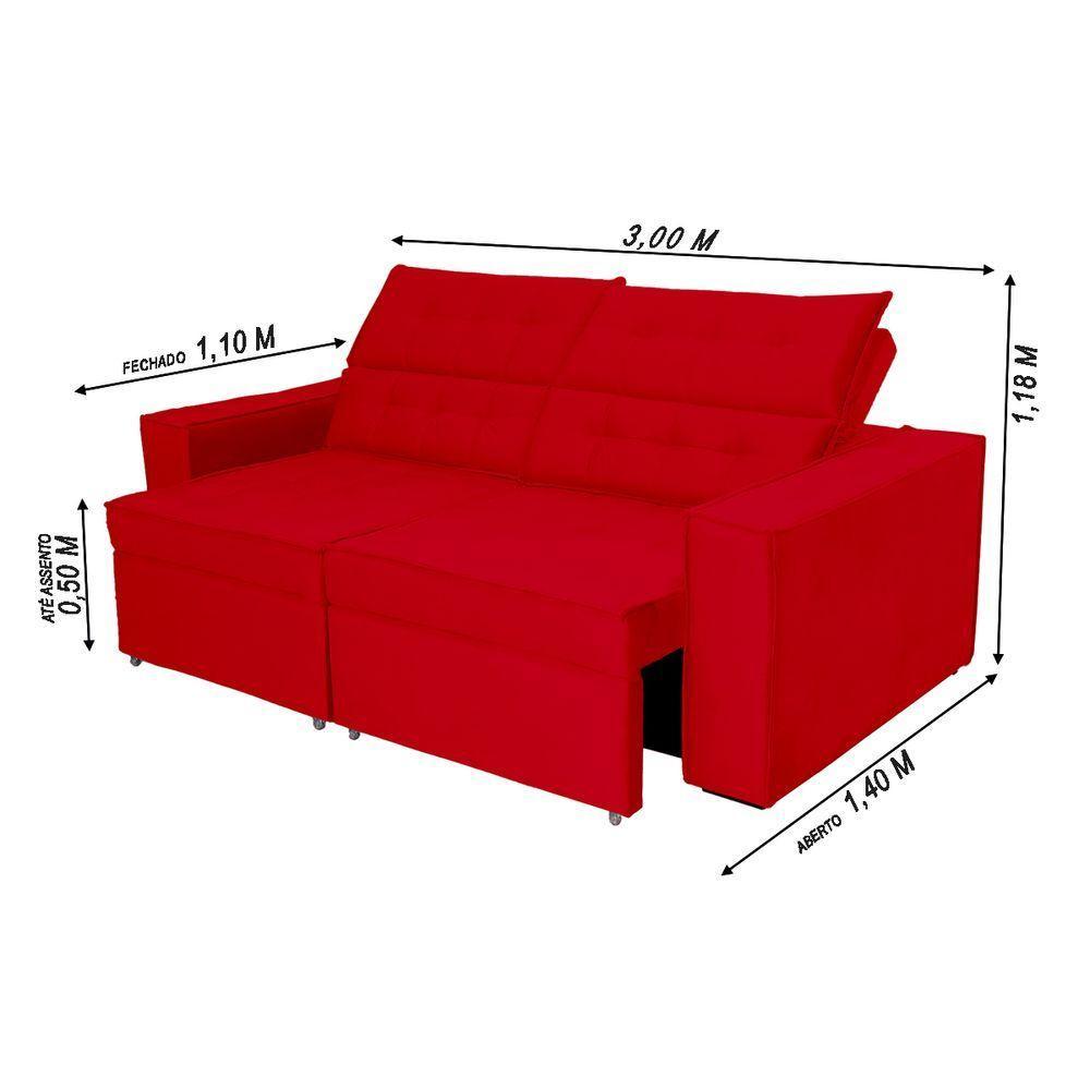 Sofá Austrália 3,00m 5 Lugares Retrátil E Reclinável D35 - Vermelho - 2