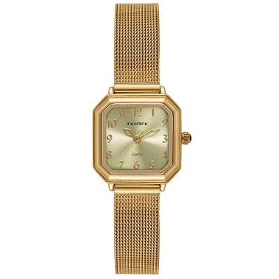 Relógio Feminino Clássico Dourado Elegante em Aço com Mostrador Champagne Mondaine 23MM