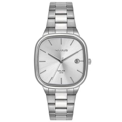 Relógio Masculino Quadrado Minimalista Analógico em Aço Inox Prata Séculus