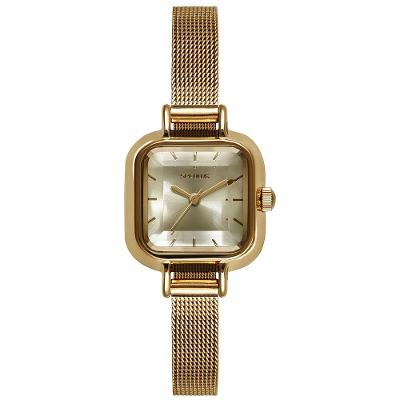 Relógio Feminino Analógico Vidro Facetado Dourado com Pulseira Aço Inox Séculus