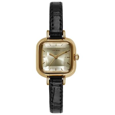 Relógio Feminino Metal Champagne Couro com Mostrador Dourado Séculus