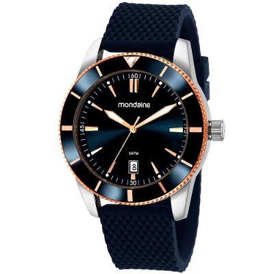 Relógio Masculino Texturizado Analógico Silicone Azul Mondaine