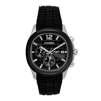 Relógio Masculino Fitting Cronógrafo Silicone Preto com Cristal Mineral Mondaine 38MM
