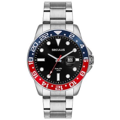 Relógio Masculino Aço Calendário Prata Analógico em Aço Inox com Lupa 48MM Séculus