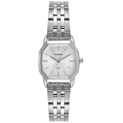 Relógio Feminino Quadrado Minimalista Analógico em Aço Inox Prata Mondaine 20MM