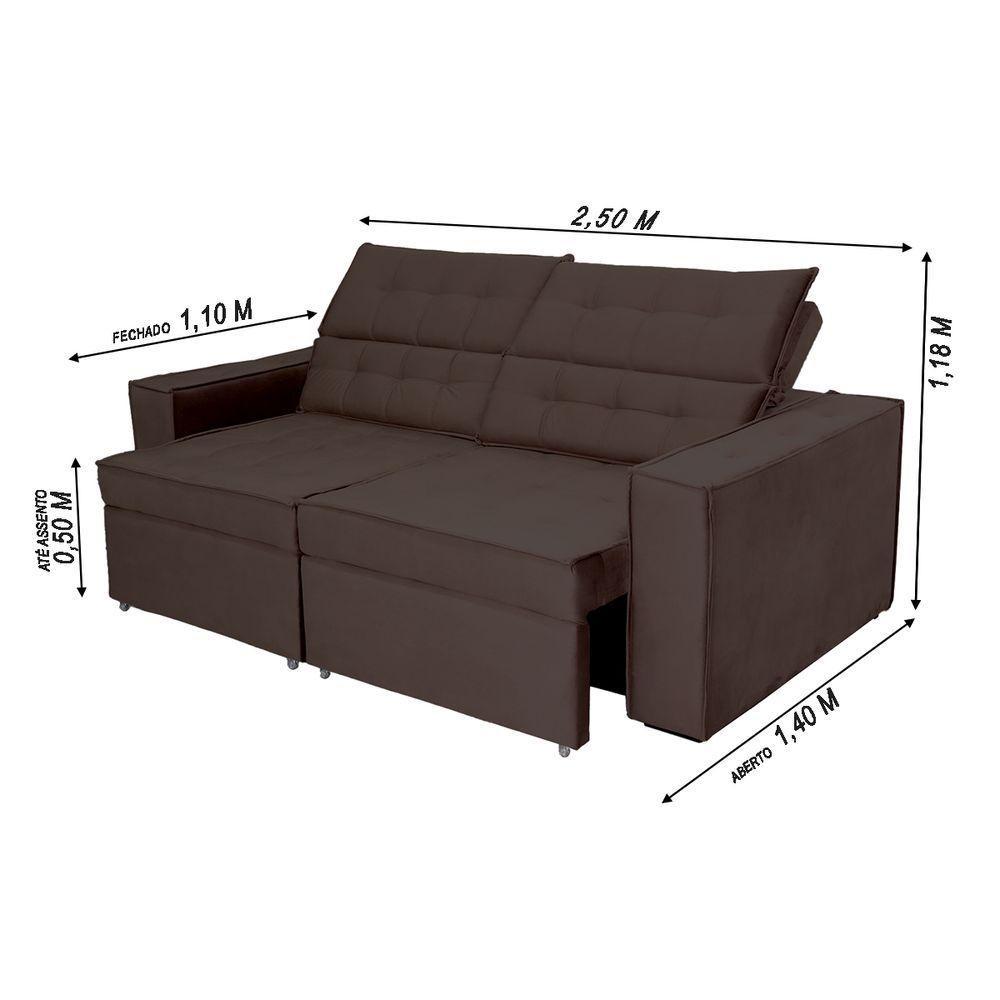 Sofá Austrália 2,50m 4 Lugares Retrátil E Reclinável D35 - Marrom - 4