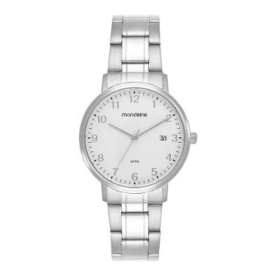 Relógio Feminino Relógio Feminino Prata Calendário Vintage Analógico Aço Inox Prata Mondaine