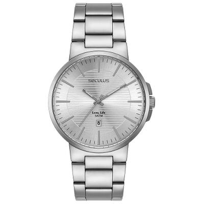 Relógio Masculino Social Aço Inox Analógico Prata Séculus 44MM