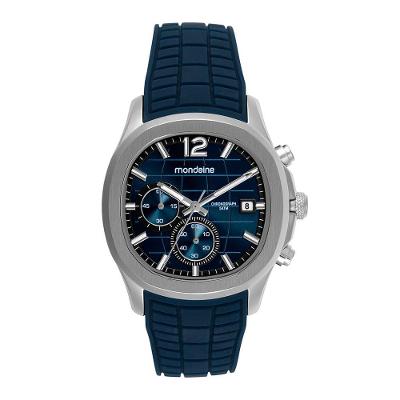 Relógio Masculino Cronógrafo Azul Silicone Quadrado Mondaine 38MM