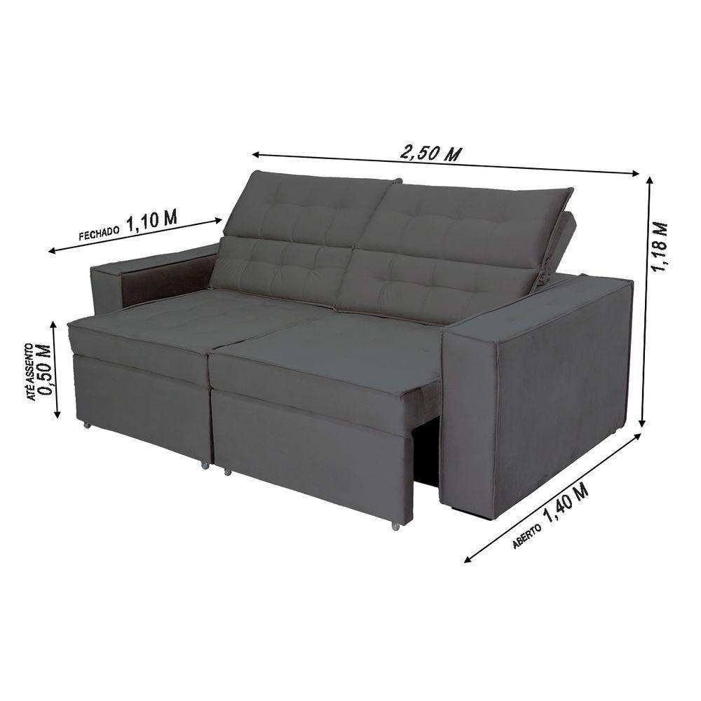 Sofá Austrália 2,50m 4 Lugares Retrátil E Reclinável D35 - Cinza - 4