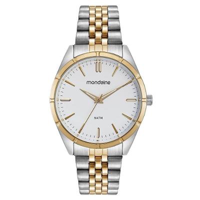 Relógio Masculino Prata e Dourado Analógico em Aço Inox com Cristal Mineral Mondaine
