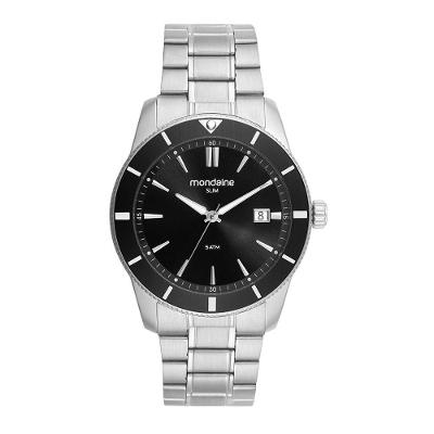Relógio Masculino Caixa Slim Calendário Aço Prata em Aço Inox Mondaine 42MM