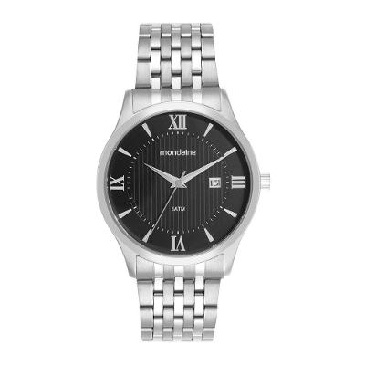 Relógio Masculino Clássico Mostrador Preto Marcações Romanas em Aço Inox com Resistência 5 ATM